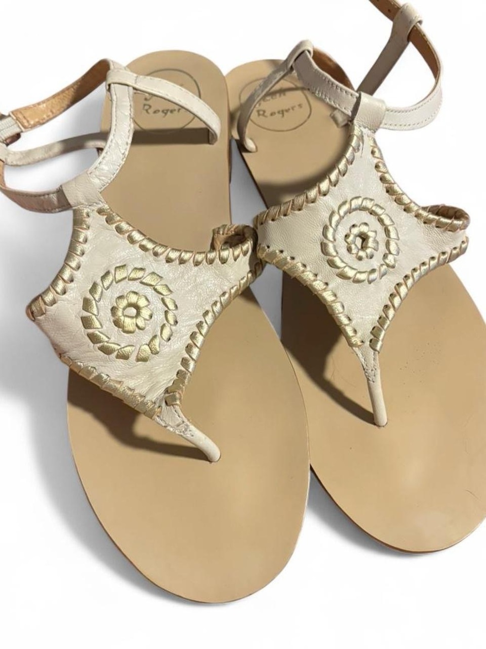 Vintage Cream leather Jack Rogers sandals with gold accents so‎ cute 9.5